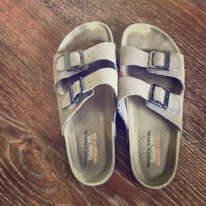 Skechers Memory Foam Suede Sandals. Birk style
